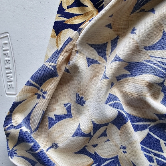 Nani Of Hawaii Vintage Elegant Blue and Cream Floral Maxi Halter Dress - Picture 12 of 15